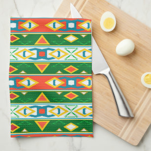 Linge De Cuisine Grandes et formes géométriques vert orange blanc
