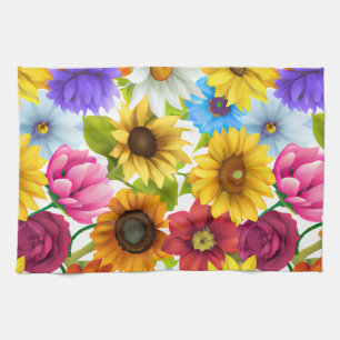 Linge De Cuisine Grandes fleurs colorées botaniques