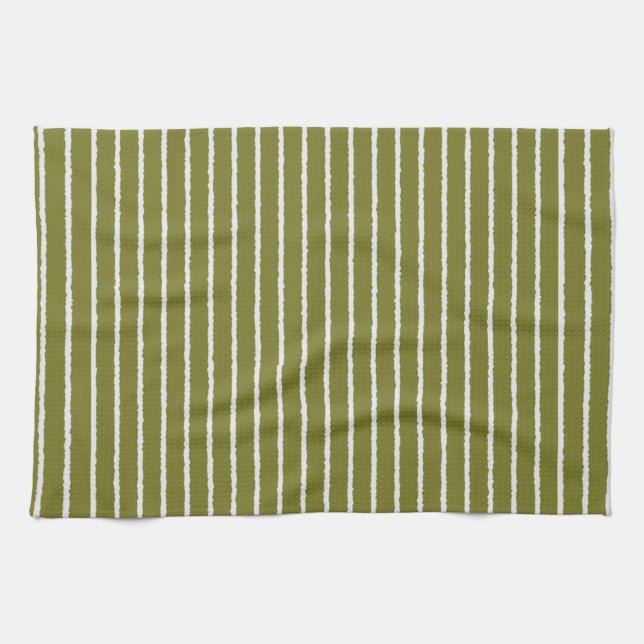 Linge De Cuisine Grandes vertes et blanches d'olive avec lignes iné (Horizontal)