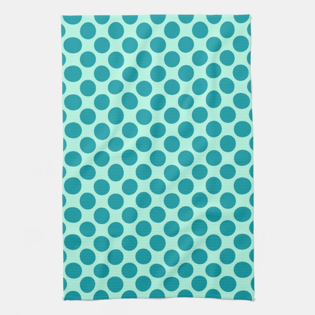 Linge De Cuisine Grands points rétro - aqua et turquoise (Vertical)