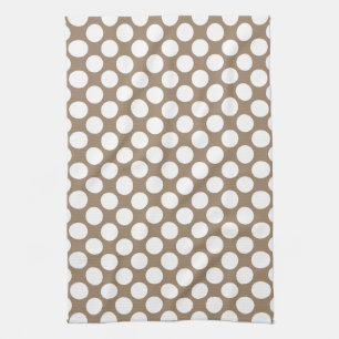 Linge De Cuisine Grands points rétro - blanc et taupe