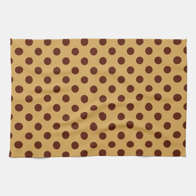 Linge De Cuisine Grands points rétro - chocolat sur caramel (Horizontal)