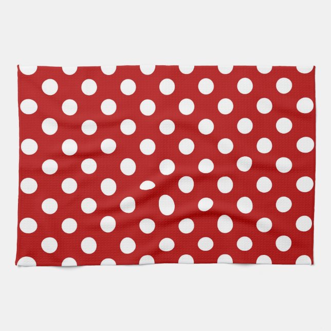 Linge De Cuisine Grands points rétro - rouge et blanc (Horizontal)