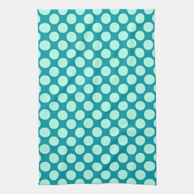 Linge De Cuisine Grands points rétro - turquoise et aqua (Vertical)
