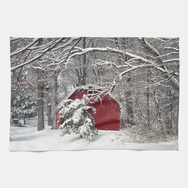 Linge De Cuisine Grange rouge dans la neige 2011 (Horizontal)