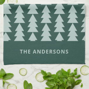 Linge De Cuisine Graphique d'arbre de Noël bleu géométrique moderne