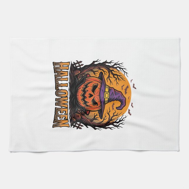 Linge De Cuisine Graphisme de chapeau de sorcière de citrouille Hal (Horizontal)