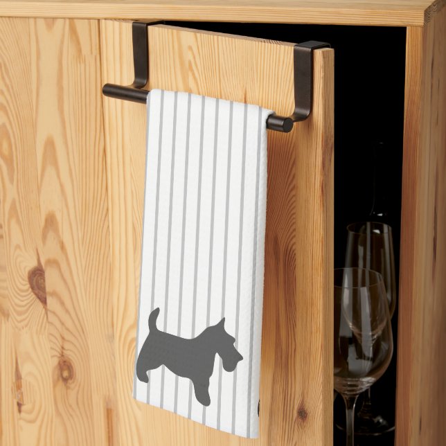 Linge De Cuisine Graphite Terrier sur les rayures grises (Pliage en tiers)