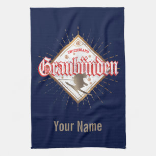 Linge De Cuisine Graubünden Suisse skieur rétro vintage