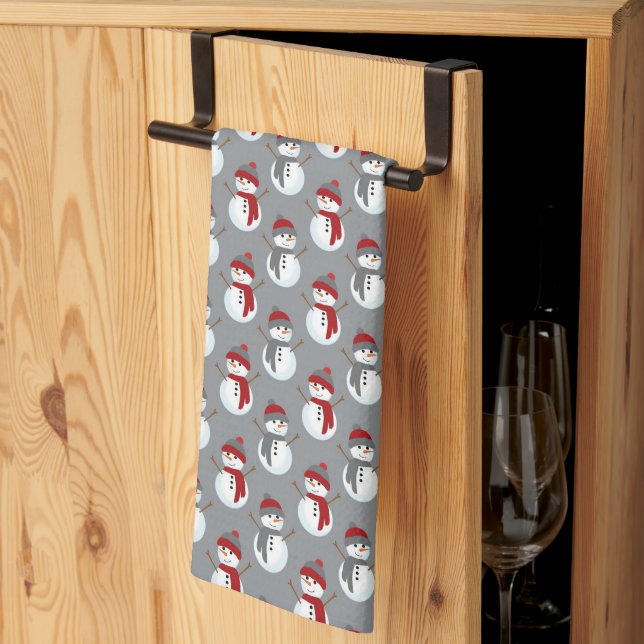 Linge De Cuisine Gray Snowman Bourgogne Noël (Pliage en tiers)