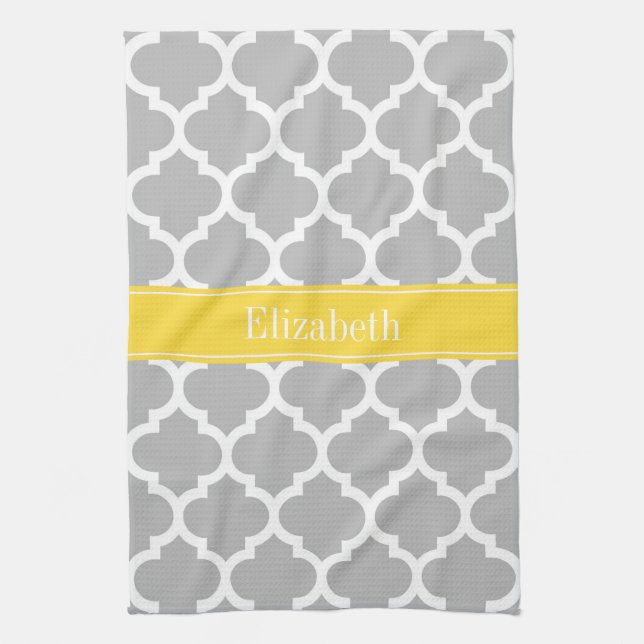 Linge De Cuisine Gray White Moroccan #5 Pineapple Name Monogram (Vertical)