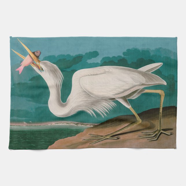 Linge De Cuisine Great White Heron Birds of America Audubon Imprime (Horizontal)