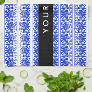 Linge De Cuisine Grec Fret Arabesque Bleu, Votre Nom, Personnaliser