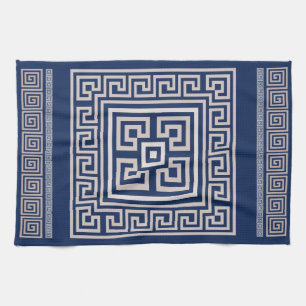 Linge De Cuisine Grec Meander - Grec Key - Bleu et Beige