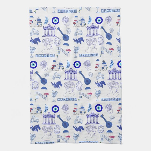 Linge De Cuisine Grèce Bleu et Blanc (Vertical)