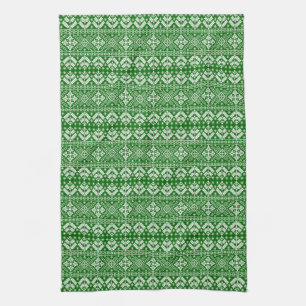 Linge De Cuisine Green and White Christmas Fair Isle Motif