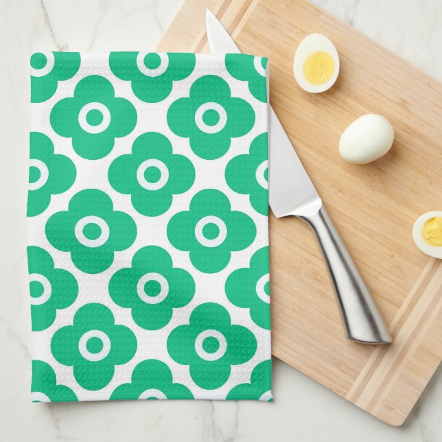 Linge De Cuisine Green and white simple floral pattern retro (Quart Plié)