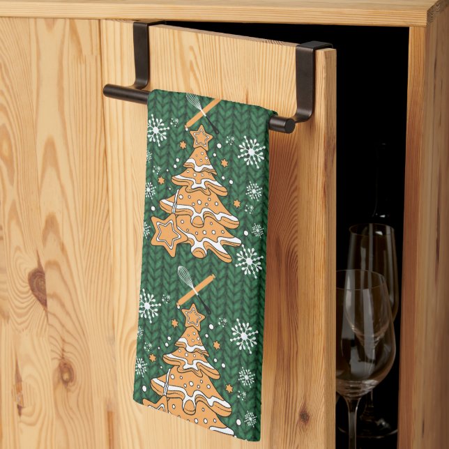 Linge De Cuisine Green Christmas Tree Cookie Baking Crew Snowflakes (Pliage en tiers)