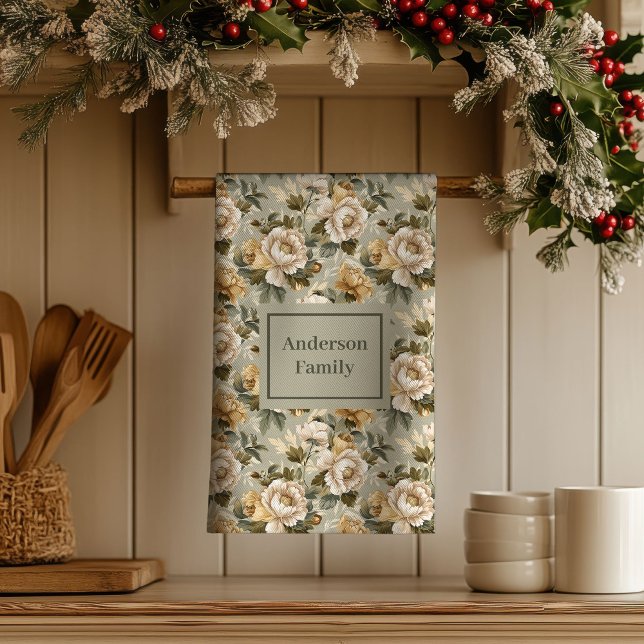 Linge De Cuisine Green Gold Personalized Kitchen Towel Chic Look (Green Gold Personalized Kitchen Towel Chic Look)