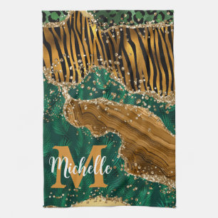 Linge De Cuisine Green & Gold Safari Parties scintillant animale Ag
