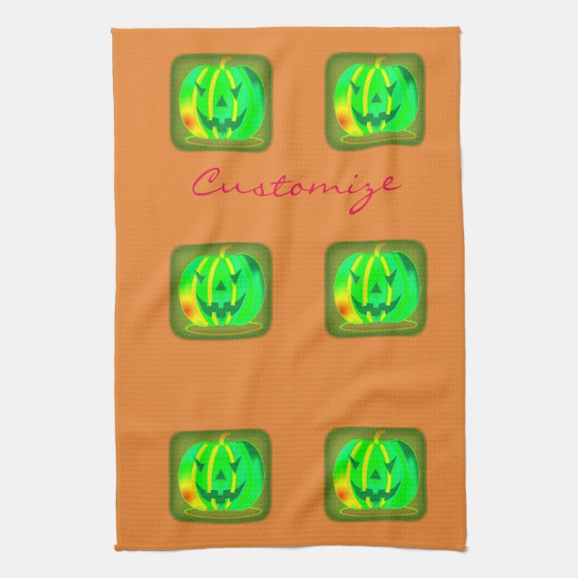 Linge De Cuisine Green Jack olantern Halloween Thunder_Cove (Vertical)