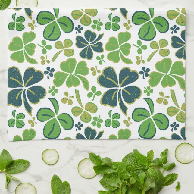 Linge De Cuisine Green Lucky 4 Shamrocks Feuille Motif de trèfle (Plié)