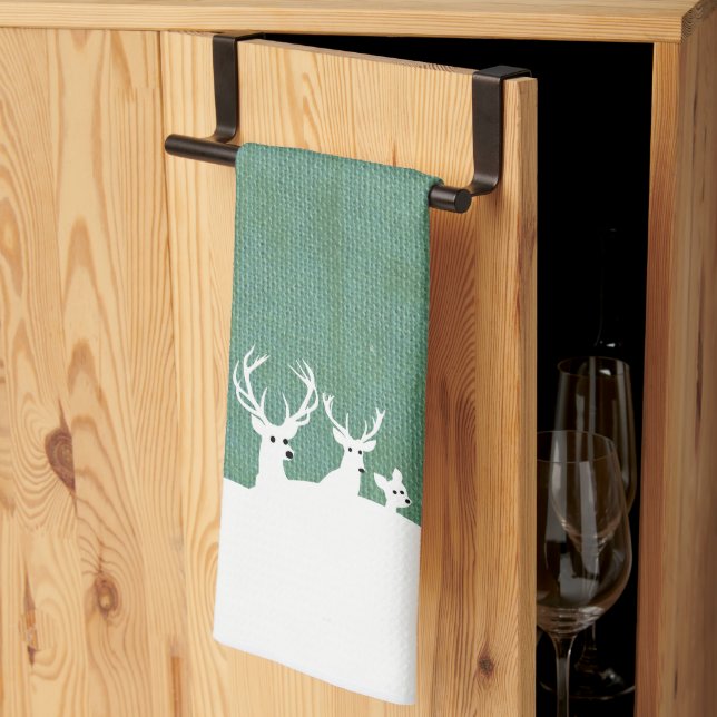 Linge De Cuisine Green Reindeer Family Deer Snow Noël (Pliage en tiers)