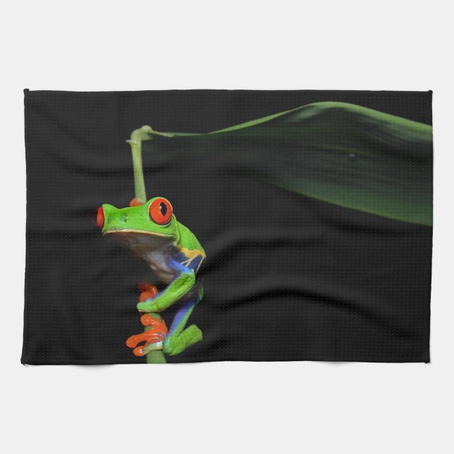Linge De Cuisine Grenouille à feuilles rouges (Horizontal)