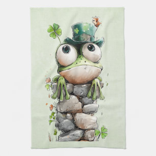 Linge De Cuisine Grenouille avec chapeau vert et trèfle mignonne