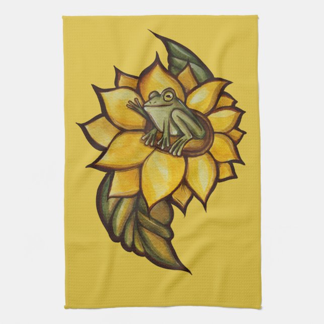 Linge De Cuisine Grenouille de tournesol Fleur de fleurs (Vertical)