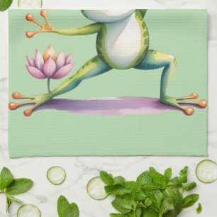 Linge De Cuisine Grenouille de yoga avec aquarelle de lotus