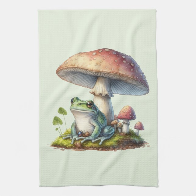 Linge De Cuisine Grenouille sous un champignon Mignon Nature (Vertical)