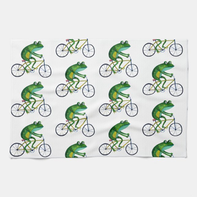 Linge De Cuisine Grenouille Sur Vélo (Horizontal)
