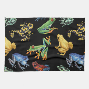 Linge De Cuisine Grenouilles sur noir