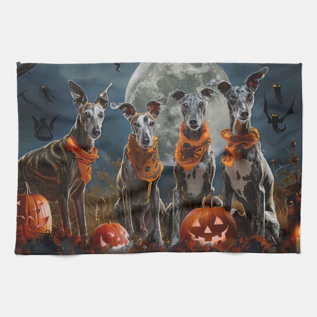 Linge De Cuisine Greyhound Halloween Éffrayant (Horizontal)
