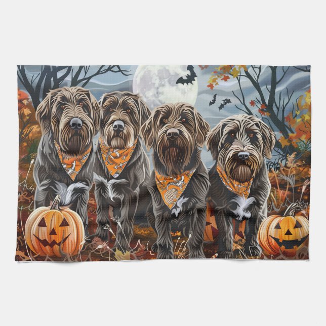 Linge De Cuisine Griffon à poil dur Halloween Épouvantable (Horizontal)