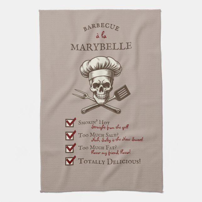 Linge De Cuisine Grill Master Skully - Illustration crâne Vintage (Vertical)