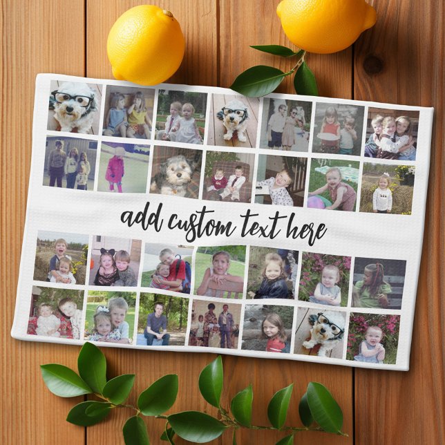 Linge De Cuisine Grille de collage photo 28 - 1 zone de texte - noi (Custom Kitchen Towel with Photo Collage)