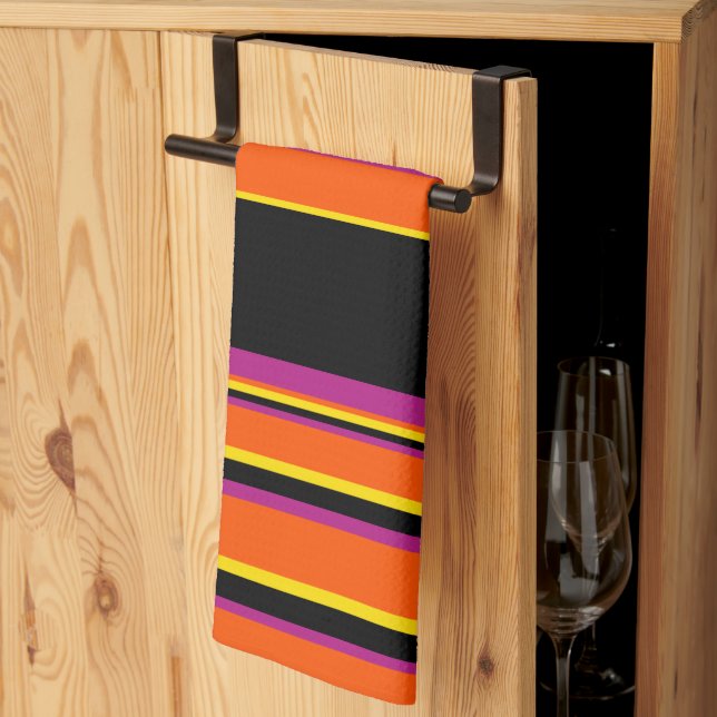 Linge De Cuisine Grilles complexes - Noir, Rose, Orange et Jaune (Pliage en tiers)