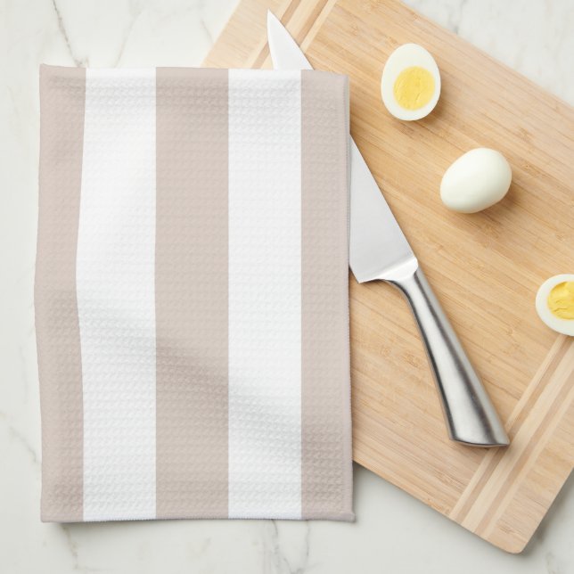 Linge De Cuisine Grilles Verticales Bbeige Et Blanc Gratté (Quart Plié)