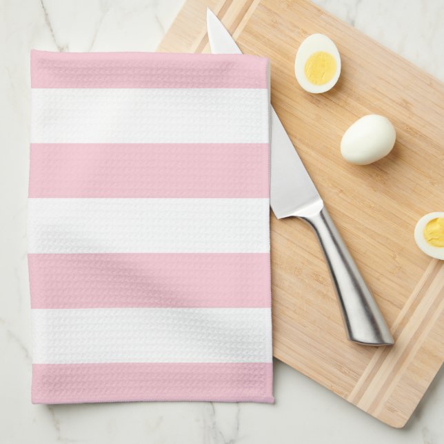 Linge De Cuisine Grilles Verticales Bébé Rose Et Blanc Gratté (Quart Plié)