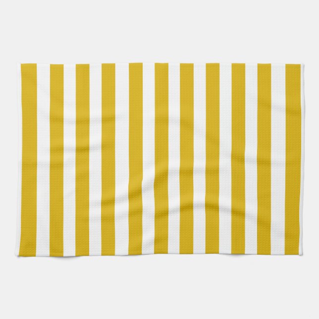 Linge De Cuisine Grilles verticales jaunes et blanches de moutarde (Horizontal)