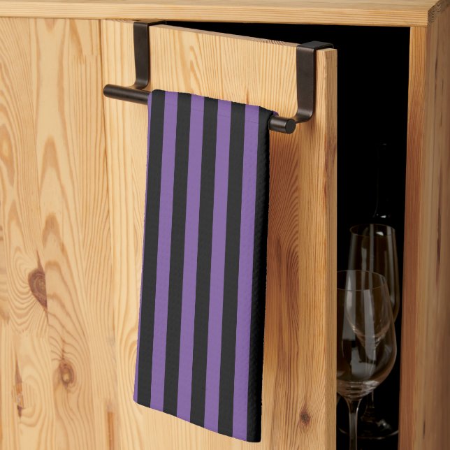 Linge De Cuisine Grilles verticales modernes violettes foncées et n (Pliage en tiers)