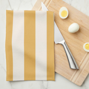 Linge De Cuisine Grilles Verticales Moutarde Jaune Et Blanc Gratté