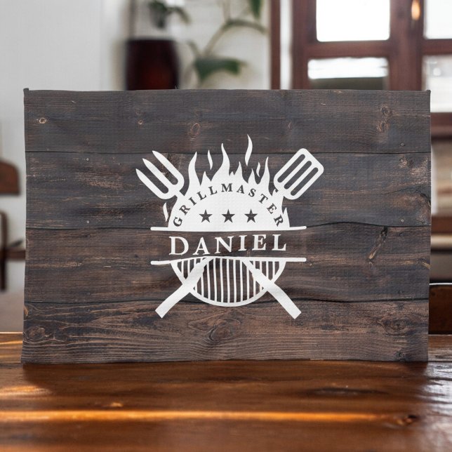 Linge De Cuisine Grillmaster BBBQ Rustique Bois foncé Impression (Créateur téléchargé)