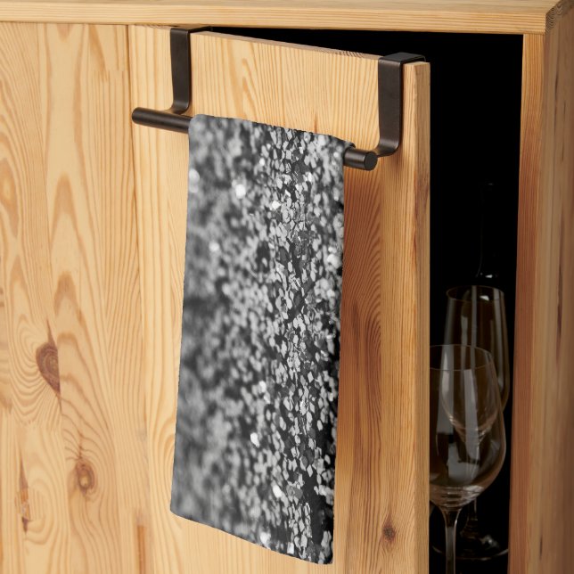 Linge De Cuisine Gris argenté paillettes Bokeh Glam 2 (Pliage en tiers)