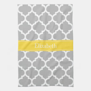 Linge De Cuisine Gris Blanc Marocain #5 Ananas Initiale Monogramme