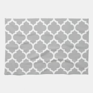 Linge De Cuisine Gris Blanc Motif Quatrefoil Marocain #5