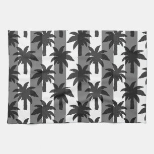 Linge De Cuisine Gris Blanc Tropical Palmiers Stripes Design