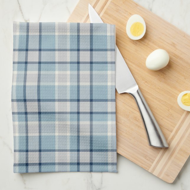 Linge De Cuisine Gris bleu clair à carreaux texturés  (Quart Plié)